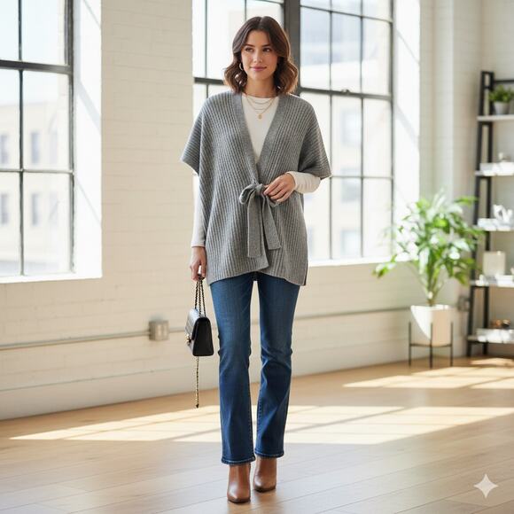 LOFT Gray Soft Wrap Sweater - Picture 1 of 5